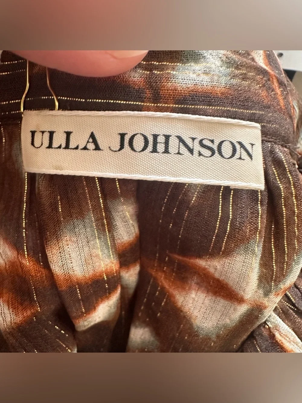 NWT Ulla Johnson Ruffle Maxi Skirt Women 0 Sofia Olive Prism Silk Brown Metalic